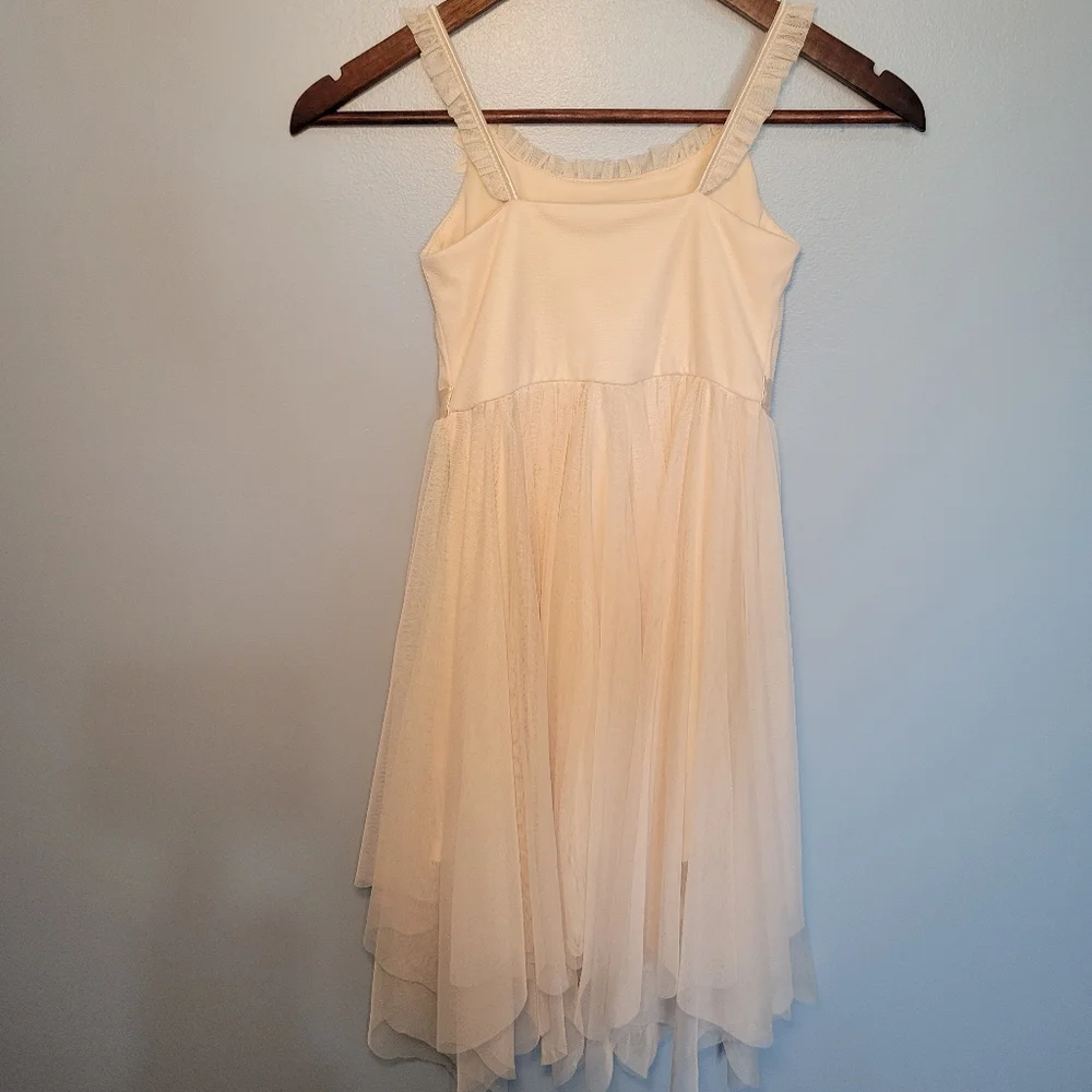 Zenzi Girls' Sleeveless‎ 3D Floral Mesh Hanky Hem Dress - Cream Size 6/6X
